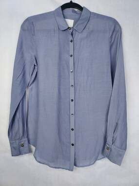 InWear Copenhagen Silk Blouse Women’s 6 Button Up Grey Sheer Quiet Luxury Flaw